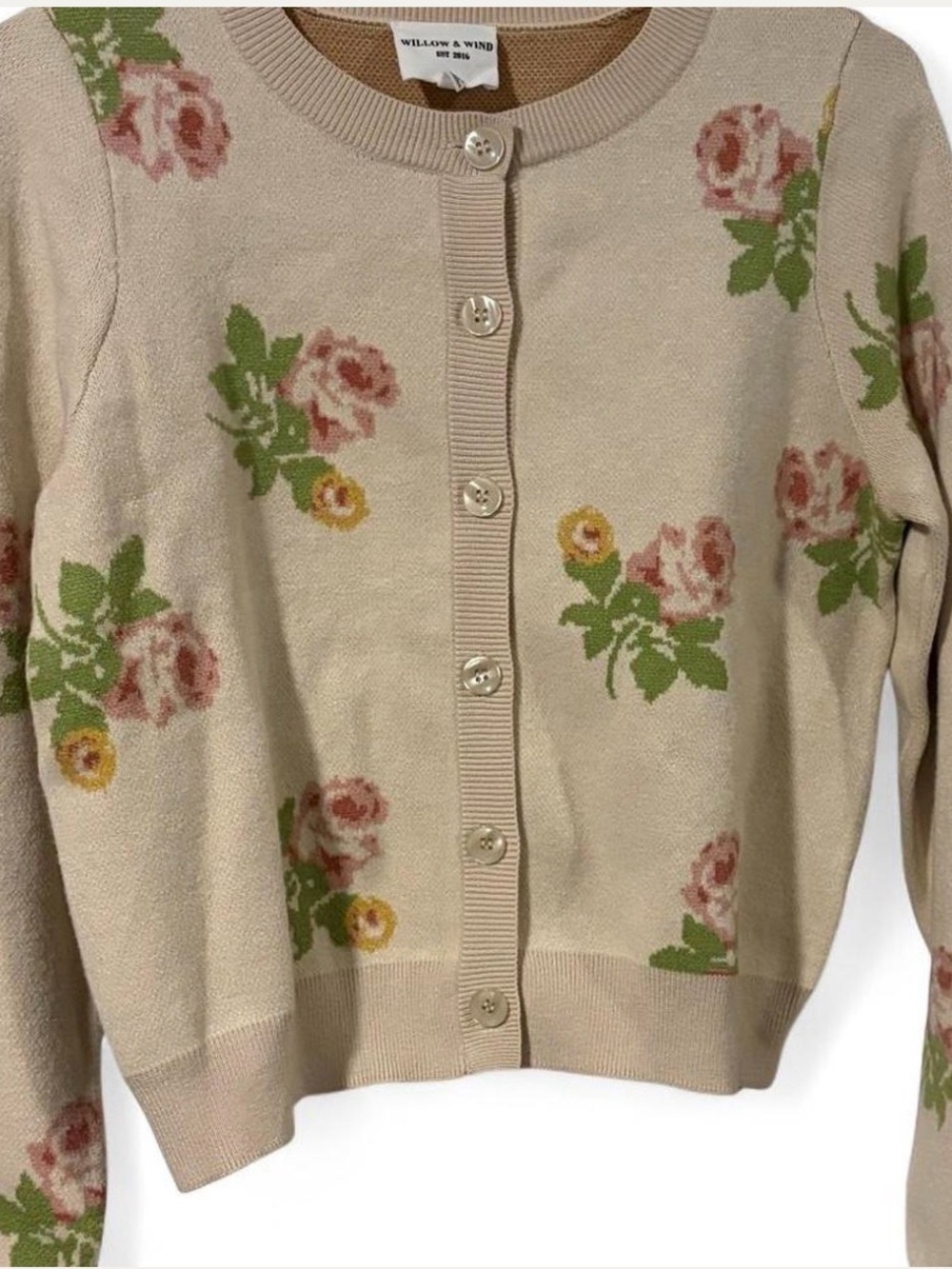Willow & Wind Cream Floral Button-Front Cardigan